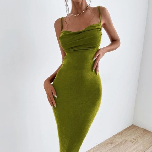 tie backless maxi dress chic elegant sexy trending green - Picture 8 of 9